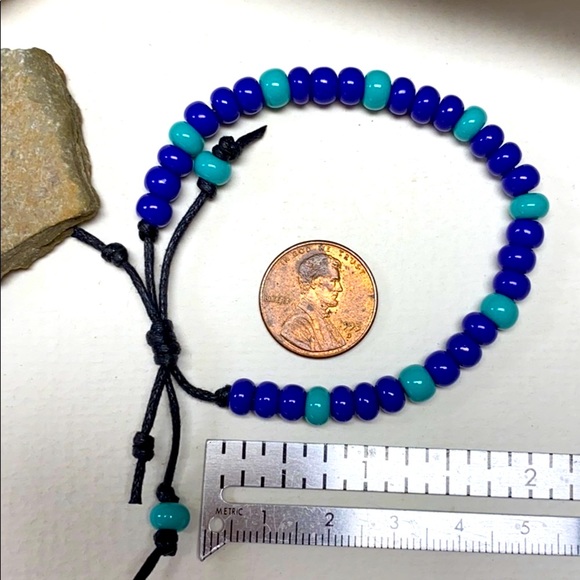 NEW Bracelet blue turquoise adjustable waxed cord - Picture 3 of 4
